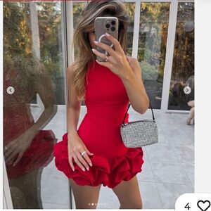 ZARA Combination Puff Hem Jumpsuit dress Bright red